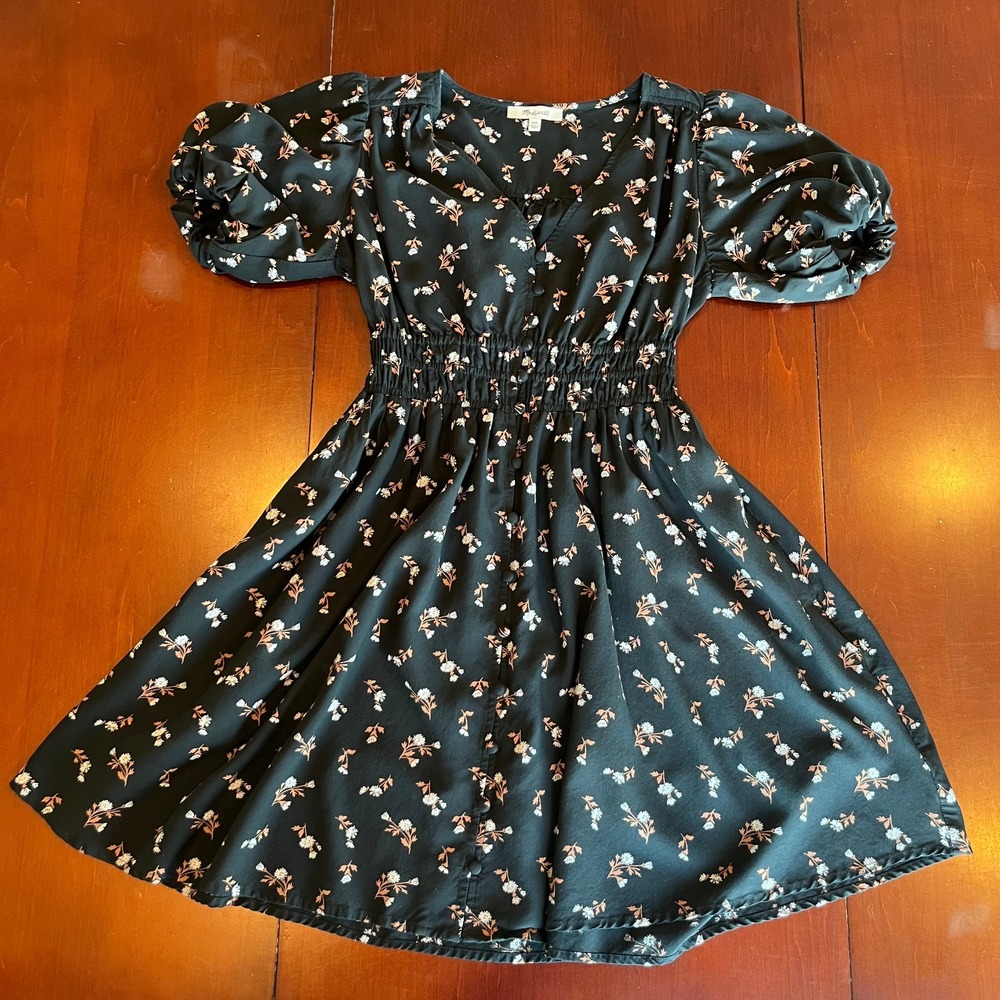 Madewell Challis Sophia Woodland Floral‎ Mini Dress XXS Blk Cottagecore Fall